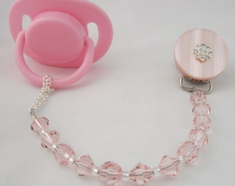 Pink Pacifier clip with European Crystals (CSP)