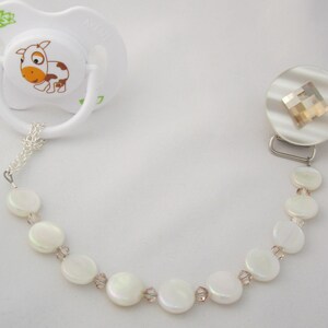 Beige Diamond Shape Pacifier clip with Stunning Mother of Pearls (CMPG)