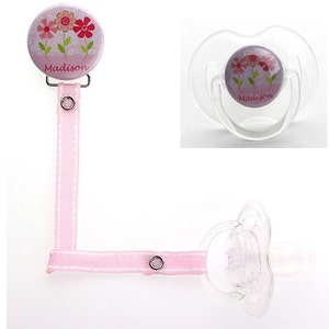 Personalized Name Flowers Girl Pacifier Clip (PER 40) (MSRP 19.00)