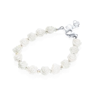 Elegant Flower Girl Sterling Silver Baby Bracelet with European White Flowers Crystals (BFLWW)