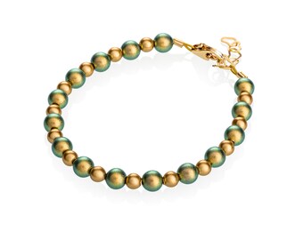 Iridescent green and gold luxury gold-filled baby bracelet gift (B1721)