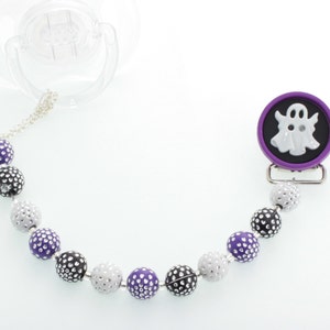 Halloween Purple & Black Ghost Beaded Pacifier Clip