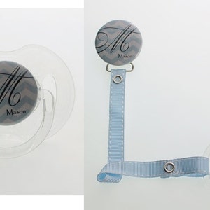 Personalized Name Blue Chevron Design Pacifier Clip (PER 2) (MSRP 19.00)