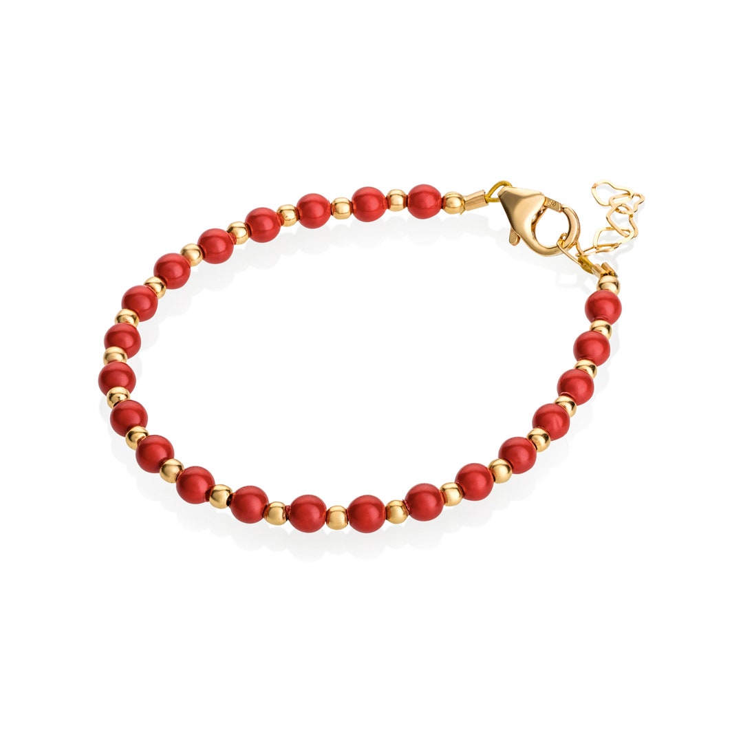 Evil Eye Baby Bracelet With Red Coral 14k Real Gold - Etsy
