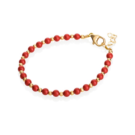 Bracelet coral beads and chain gold filled