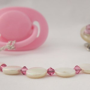 Pink Flower Pacifier clip with Stunning Mother of Pearls CMPP image 2