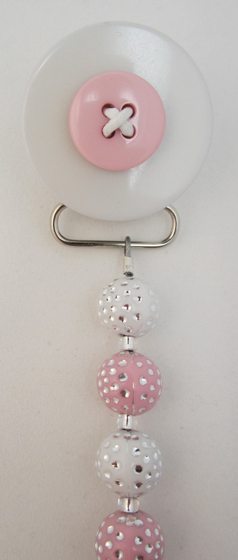 Pink Button Pacifier/binky Clip With Matching Beads CPPB Etsy