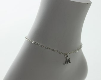 Personalized Initial, Sterling Silver  mini heart chain Anklet (AHCI)