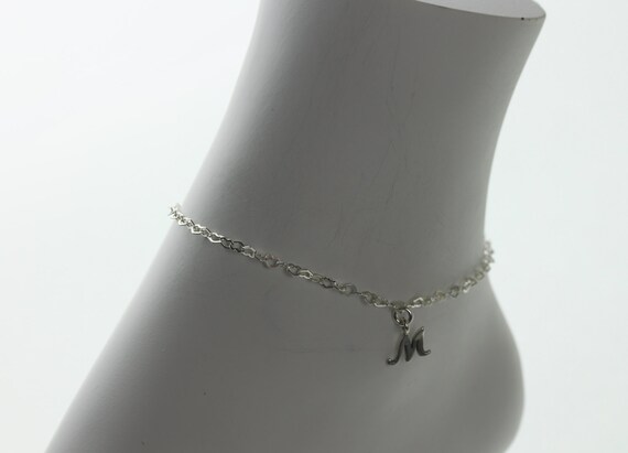 Personalized Initial, Sterling Silver Mini Heart Chain Anklet