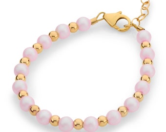 Classy Child/Baby Bracelet With Austrian Iridescent Pink Pearls, 14kt Gold Filled Beads (B2121-P)