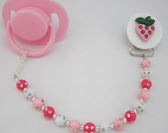 Strawberry Pacifier clip with Matching Mini Beads (cms)