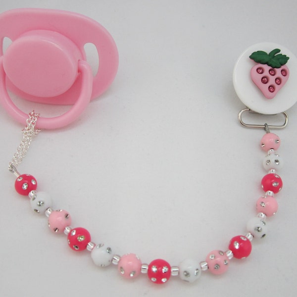 Strawberry Pacifier clip with Matching Mini Beads (cms)