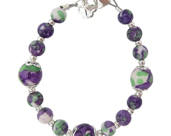 Purple design with green and silver spring child girl keepsake bracelet (B1714)