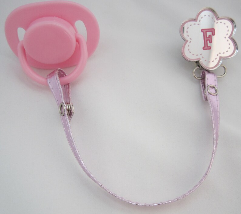Pink Initial Pacifier Clip With Faux Leather Strap Mirror Look Etsy