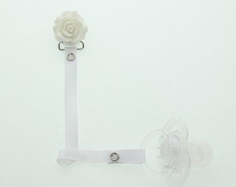 White Cream  Flower Pacifier Clip (RFLW)