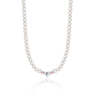 White European Pearls With Pink Crystals and Sterling Silver heart Initial (NPHC)