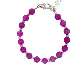 Spring Fuchsia crazy lace agate luxury sterling silver infant bracelet (B1723)