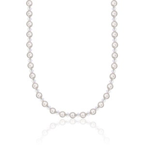 White European  Pearls with Clear Crystal Beaded Necklace (NPWC)