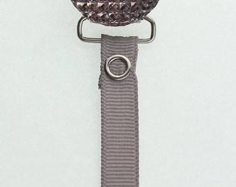 Grey Crystal Clip with Solid Ribbon Pacifier Clip (RQSG)(msrp 19.99)