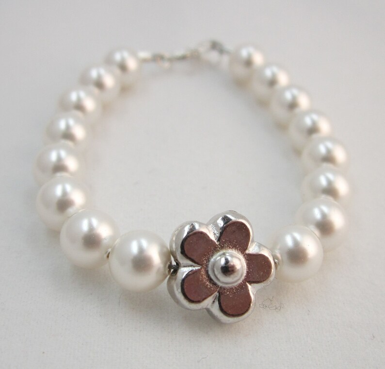 White swarovski pearl baby child toddler bracelet with Etsy