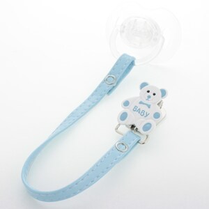 Enamel Teddy Pacifier Clip with matching Faux-Leather Strap (boys)