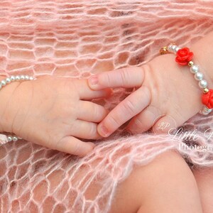 Vintage White & Pink Flower Pearl Bracelet  (B135-P)
