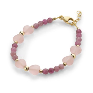 Stunning Baby Bracelet With Pink Tourmaline Beads, Pink Heart, 14kt Gold Filled Beads (B2115)