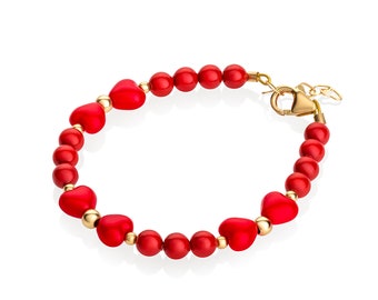 Infant baby red bow bracelet with gold beads | keepsake baby girl gift | Baby bracelet(B1900)