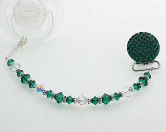 Emerald  Crystal  Beaded Luxury  Pacifier Clip  (CSHE)