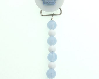 Blue Crown with Blue and White Matching Beads Pacifier Clip (MSRP 24.00)