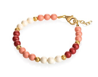 Coral,red, ivory pearls with gold glitter beads (B1736)
