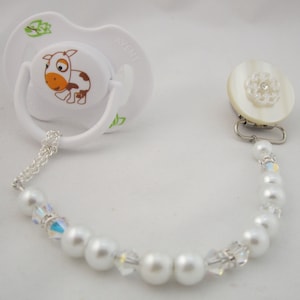 Clip di White Lacy fiore ciuccio con splendide perle e cristalli (CLW)
