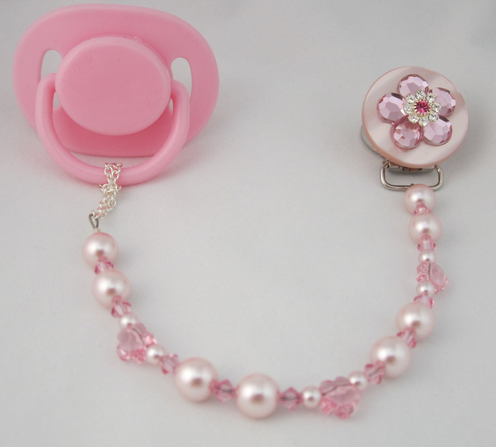 Pink Flower Bling Pacifier Clip With Stunning Pearls CBLP Etsy