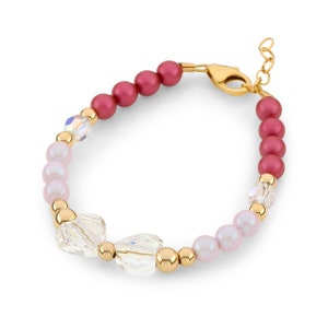 Magnificent Bracelet For Girls Made With Austrian Pearls, Heart Crystals, 14kt Gold Filled Beads B2124-P image 1