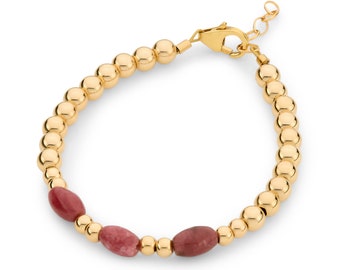 Infant/Baby Girl/Child Bracelet With 14kt Gold Filled Beads, Rice Rhodonite Beads (B2129-G)