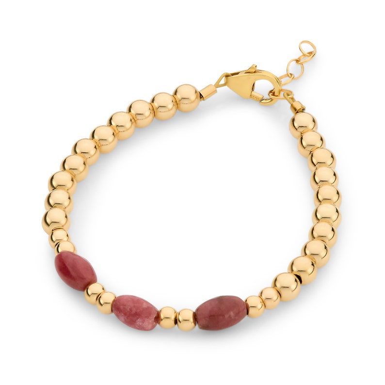 Infant/Baby Girl/Child Bracelet With 14kt Gold Filled Beads, Rice Rhodonite Beads B2129-G image 1