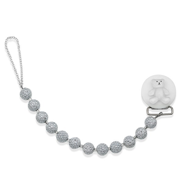 White Beaded  Teddy Bear  Pacifier Clip (CPW)  (pacifier sold separately) (MSRP 24.00)