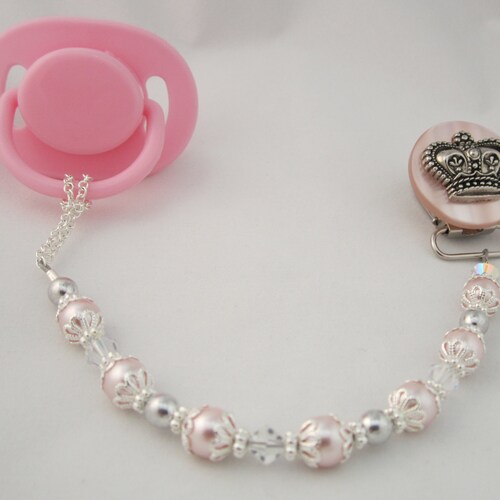 Pink Pacifier Clip With Big Pearls and European Crystals Etsy