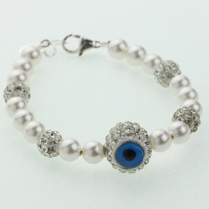 White Pearls With Sparkly  Beads and Hamsa/ Chamsa Bead Bracelet (BHB)