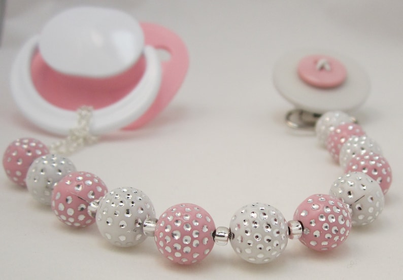 Pink Button Pacifier/binky Clip With Matching Beads CPPB Etsy