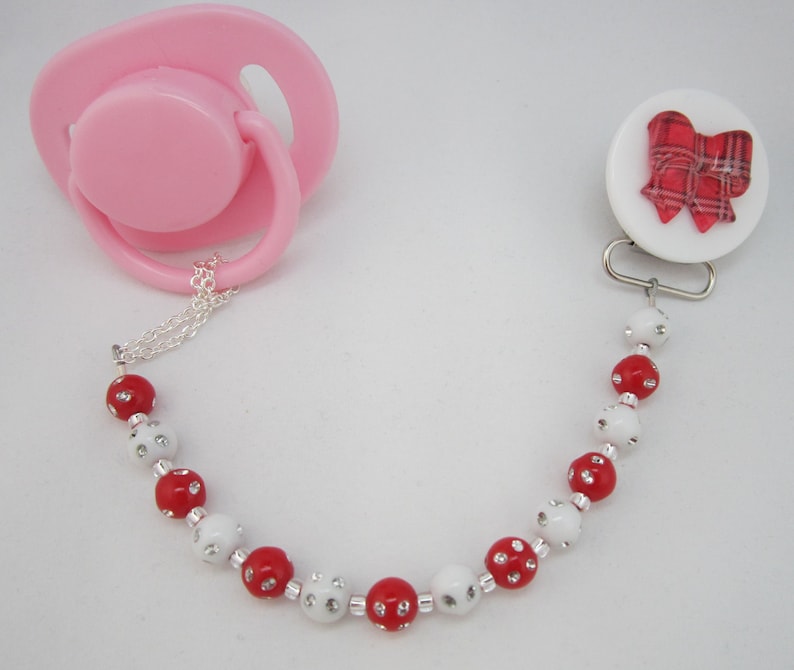 Red Bow Pacifier Clip With Stunning Mini Beads CMRB Etsy