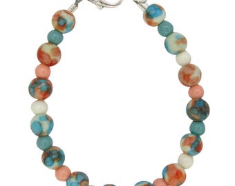 Adorable Orange/Blue/White Bead Sterling Silver Child Bracelet (B1710)