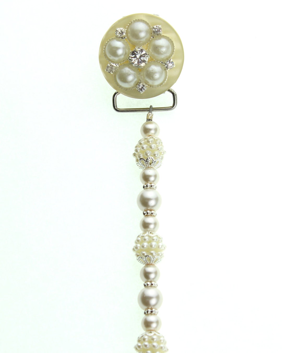Cream Vintage Flower and Pearl Pacifier Clip MSRP 33.00 Etsy