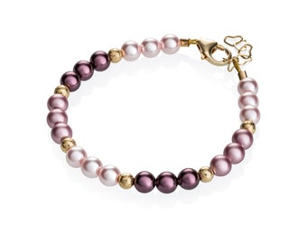 Rose, pink and purple pearls with gold glitter beads (B1737)