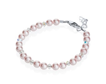 Pink Pearls and Clear European Crystals Beaded Bracelet (BPPCC)