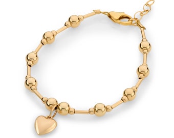 Luxury Exquisite Bracelet With 14kt Gold Filled Beads, Heart Charm, Suitable For Baby/Child/Teen (B2123-G)