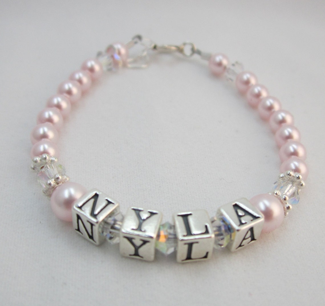 Baby Girl Gift Name Bracelet Sterling Silver First Birthday Etsy