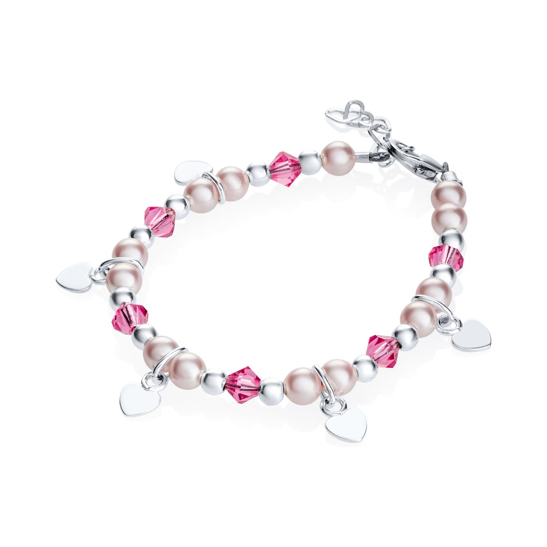 Baby Bracelet Pink Pearls and Pink Crystals With Hanging Flat - Etsy