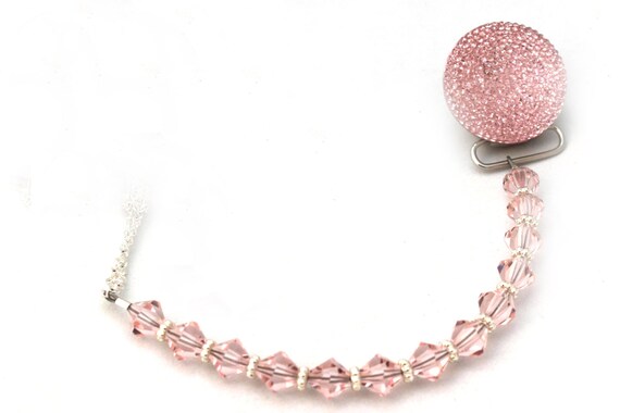 Pink Sparkly Glitter With European Crystals Pacifier Clip (CSGP