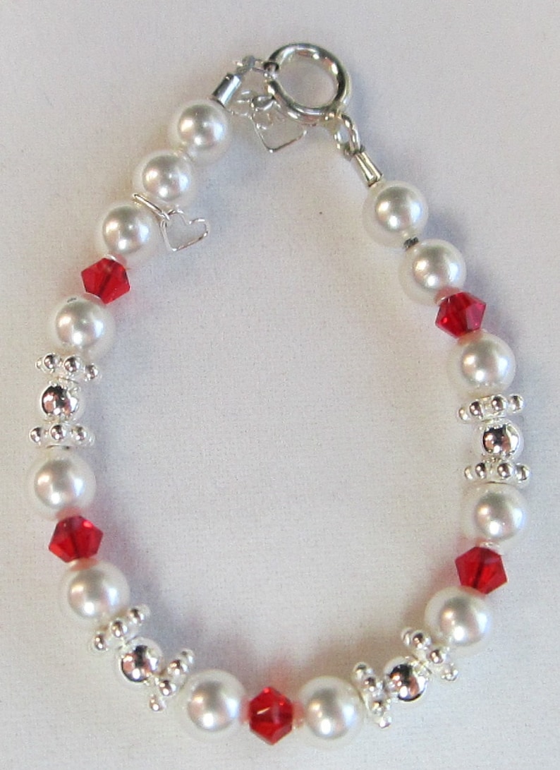 Baby Bracelet White Pearls and Red Crytsals BRW Etsy
